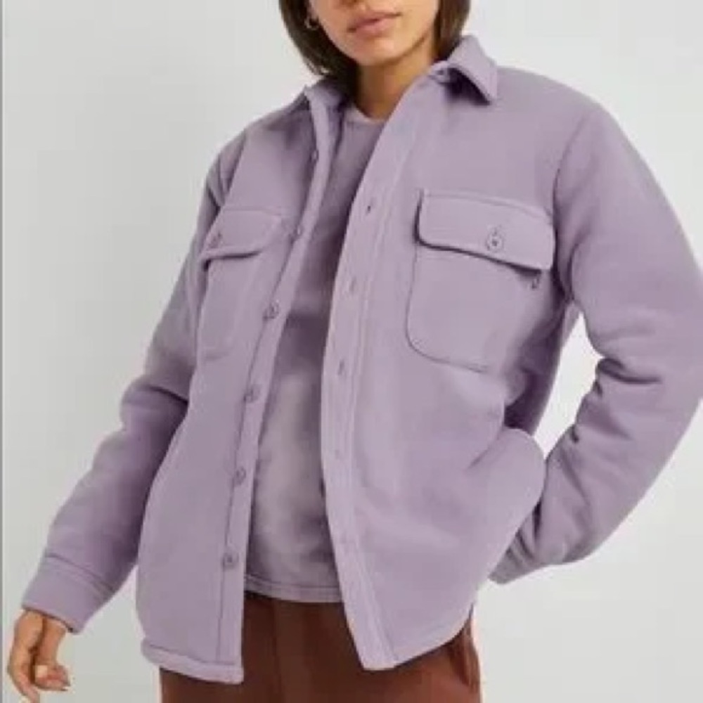 TNA Lavender Purple Ash Mauve Polar Fleece Quilted Shirt Jacket Size 1 (XS)